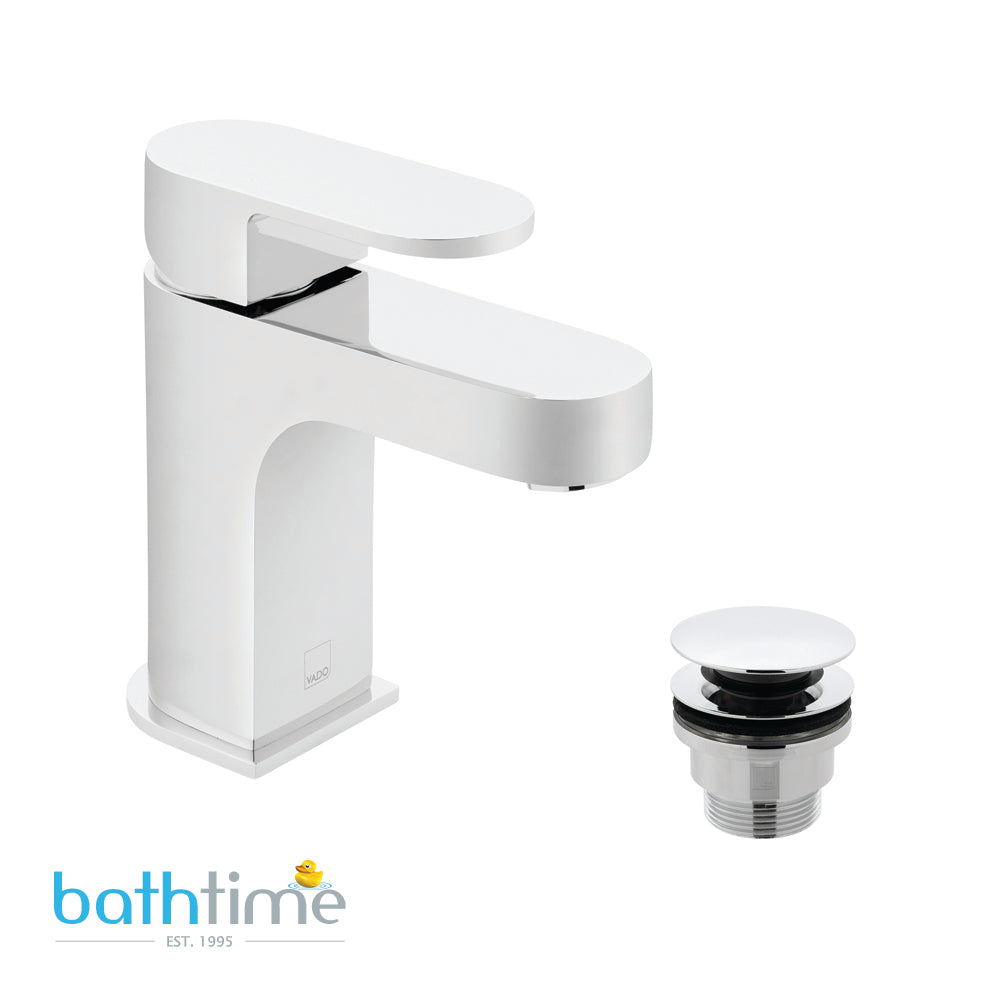 Vado Life Mono Basin Mixer Smooth Bodied Single Lever Deck Mounted with Universal Waste