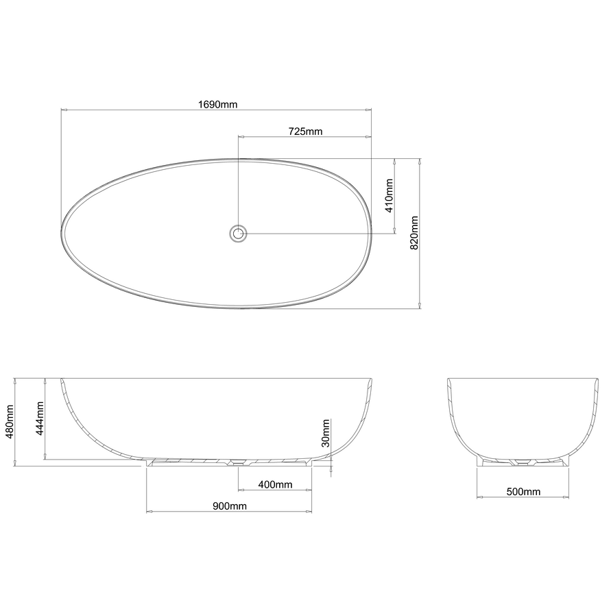 Clearwater Teardrop Petite Clearstone Freestanding Bath - 1690 x 820mm