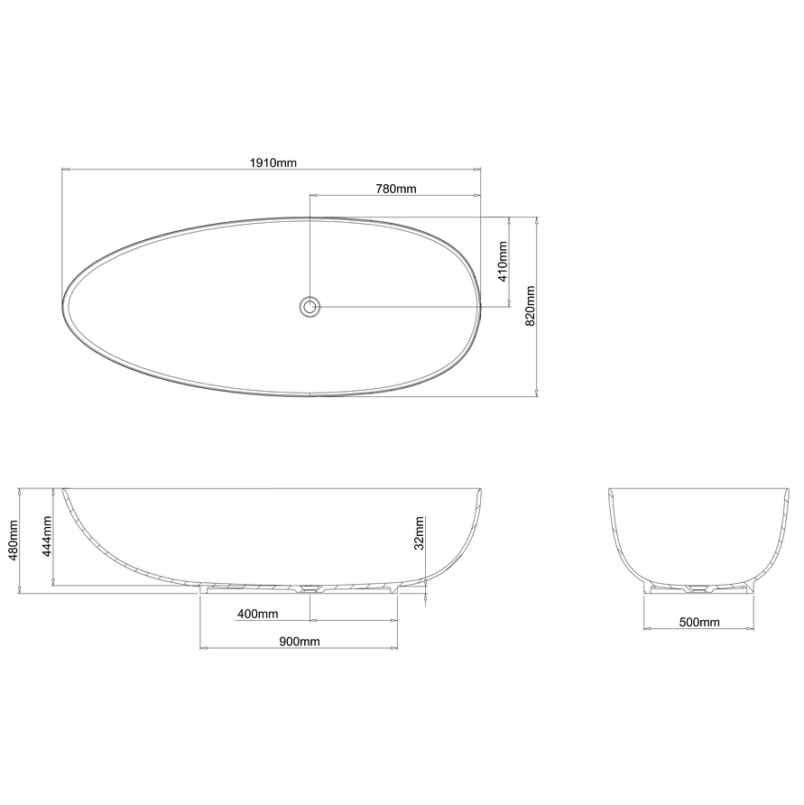 Clearwater Teardrop Grande Clearstone Freestanding Bath - 1910 x 820mm