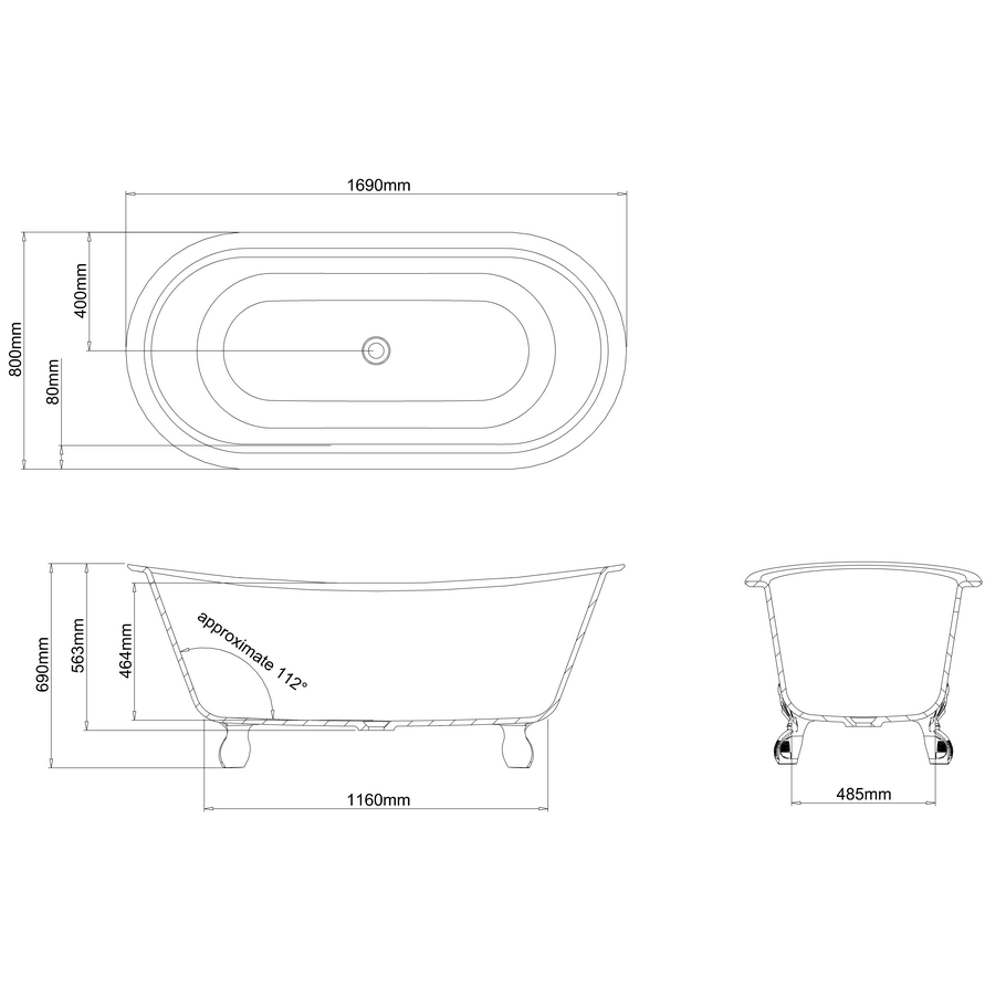 Clearwater Batello Grande Clearstone Freestanding Bath - 1690 x 800mm