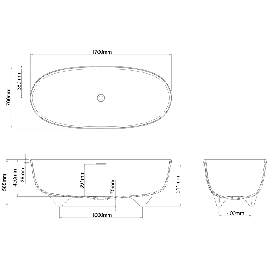 Clearwater Vigore Natural Stone Freestanding Bath - 1700 x 750mm