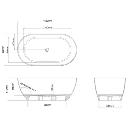 Clearwater Formoso Petite Matt Clearstone Freestanding Bath - 1500 x 800mm