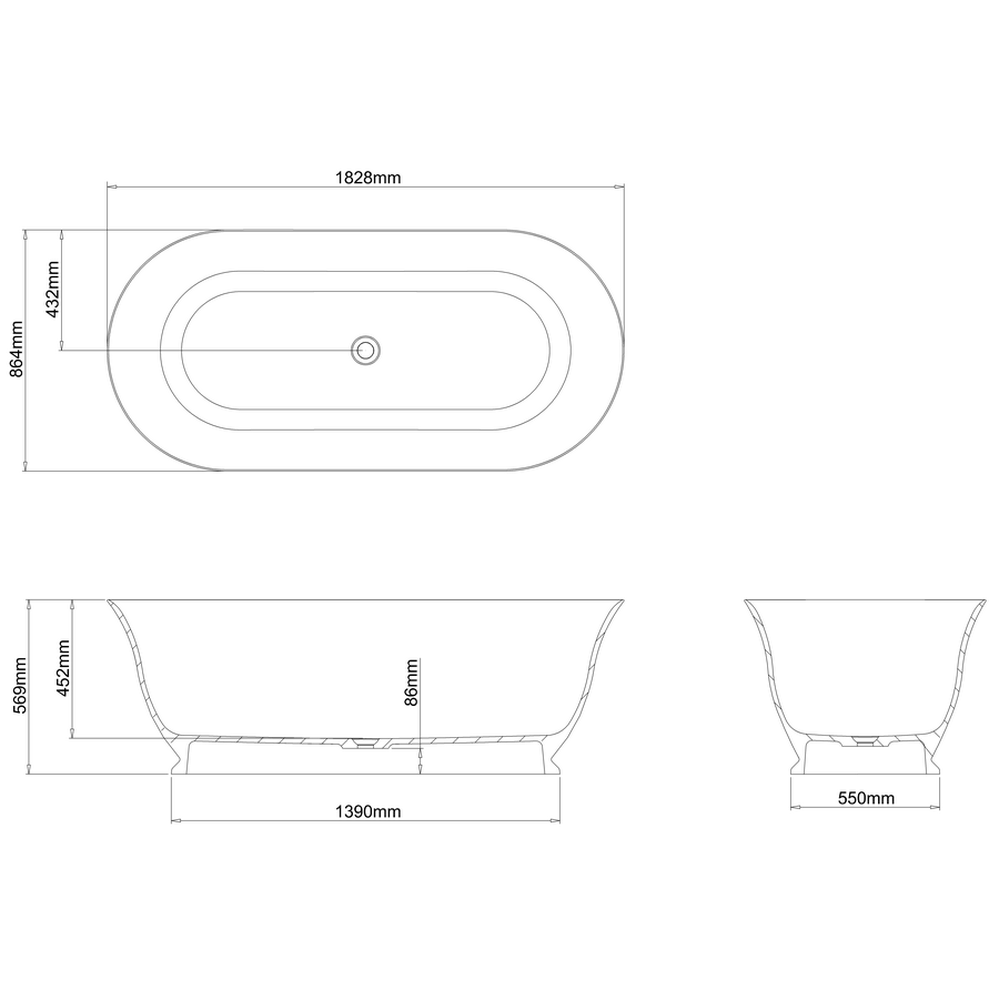 Clearwater Florenza Clearstone Freestanding Bath - 1828 x 864mm