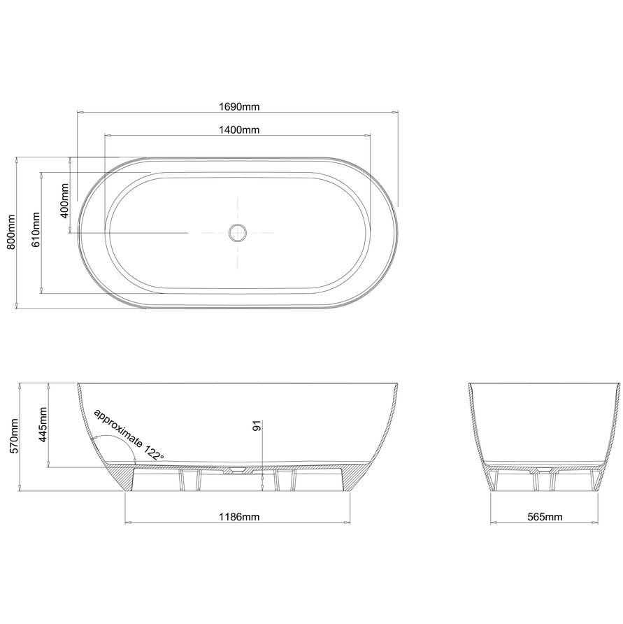 Clearwater Formoso Grande Matt Clearstone Freestanding Bath - 1690 x 800mm