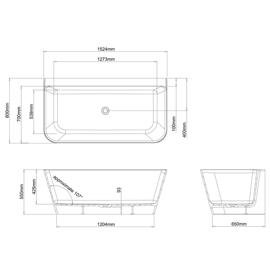 Clearwater Patinato Petite Clearstone Freestanding Bath - 1524 x 750mm