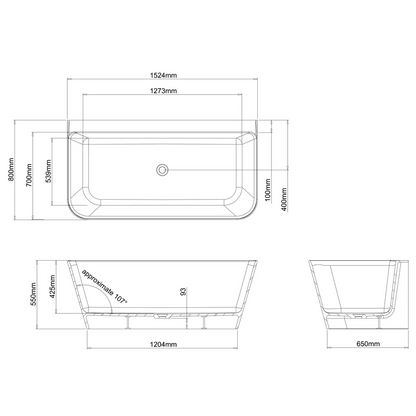 Clearwater Patinato Petite Clearstone Freestanding Bath - 1524 x 750mm