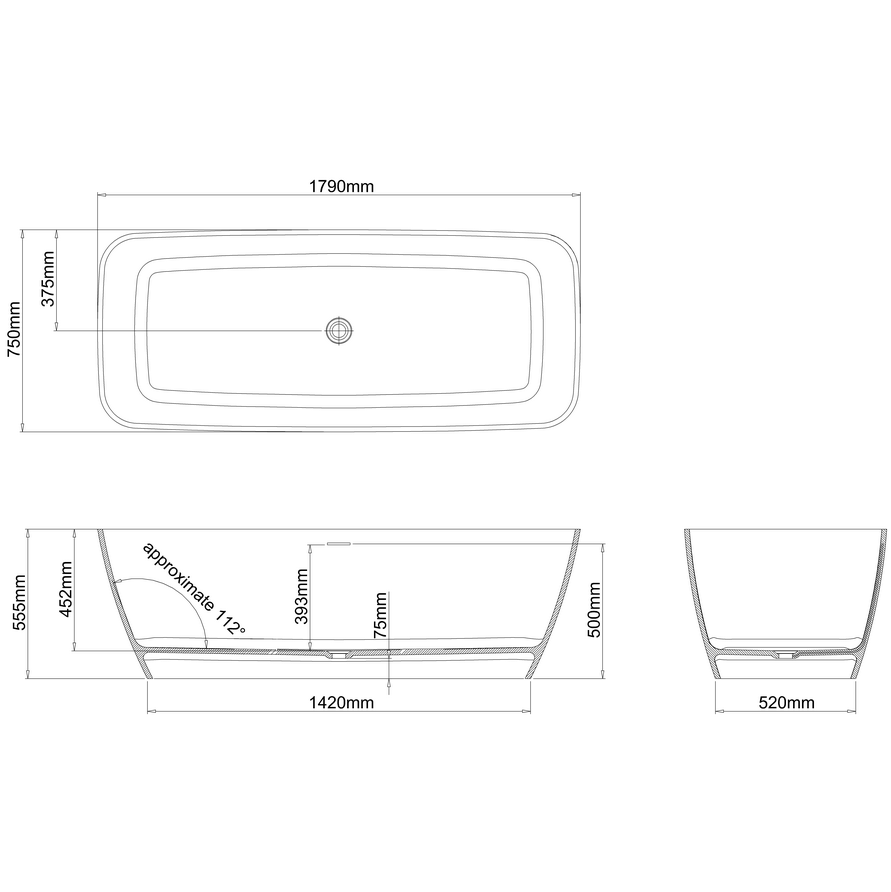 Clearwater Vicenza Grande Clearstone Freestanding Bath - 1800 x 800mm