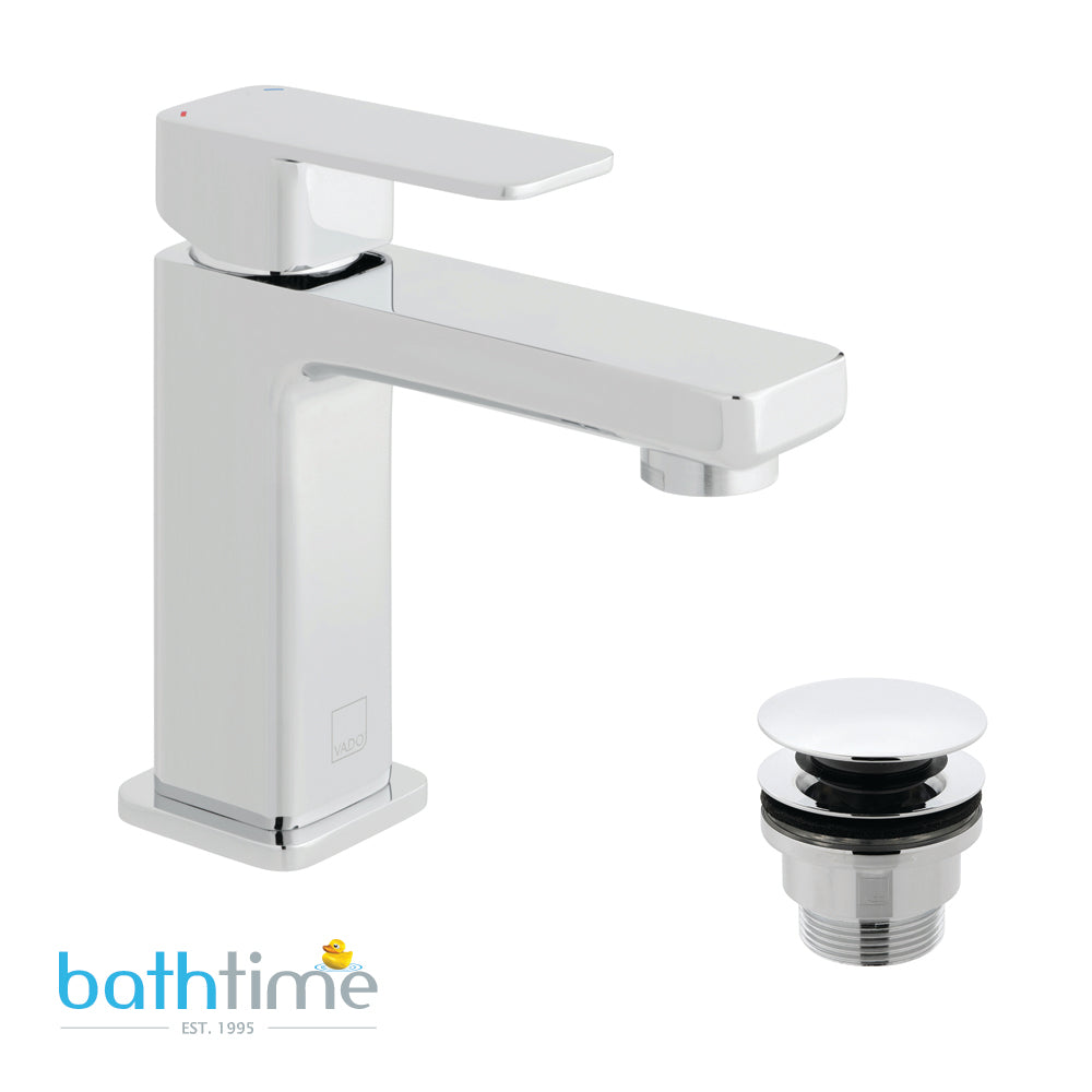 Vado Phase Mini Mono Basin Mixer Smooth Bodied Single Lever Deck Mounted with Universal Waste