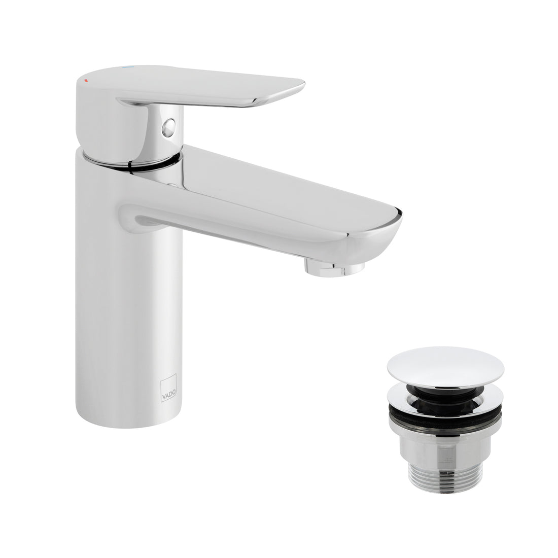 Vado Photon Mono Basin Mixer Smooth Bodied Single Lever Deck Mounted with Universal Waste