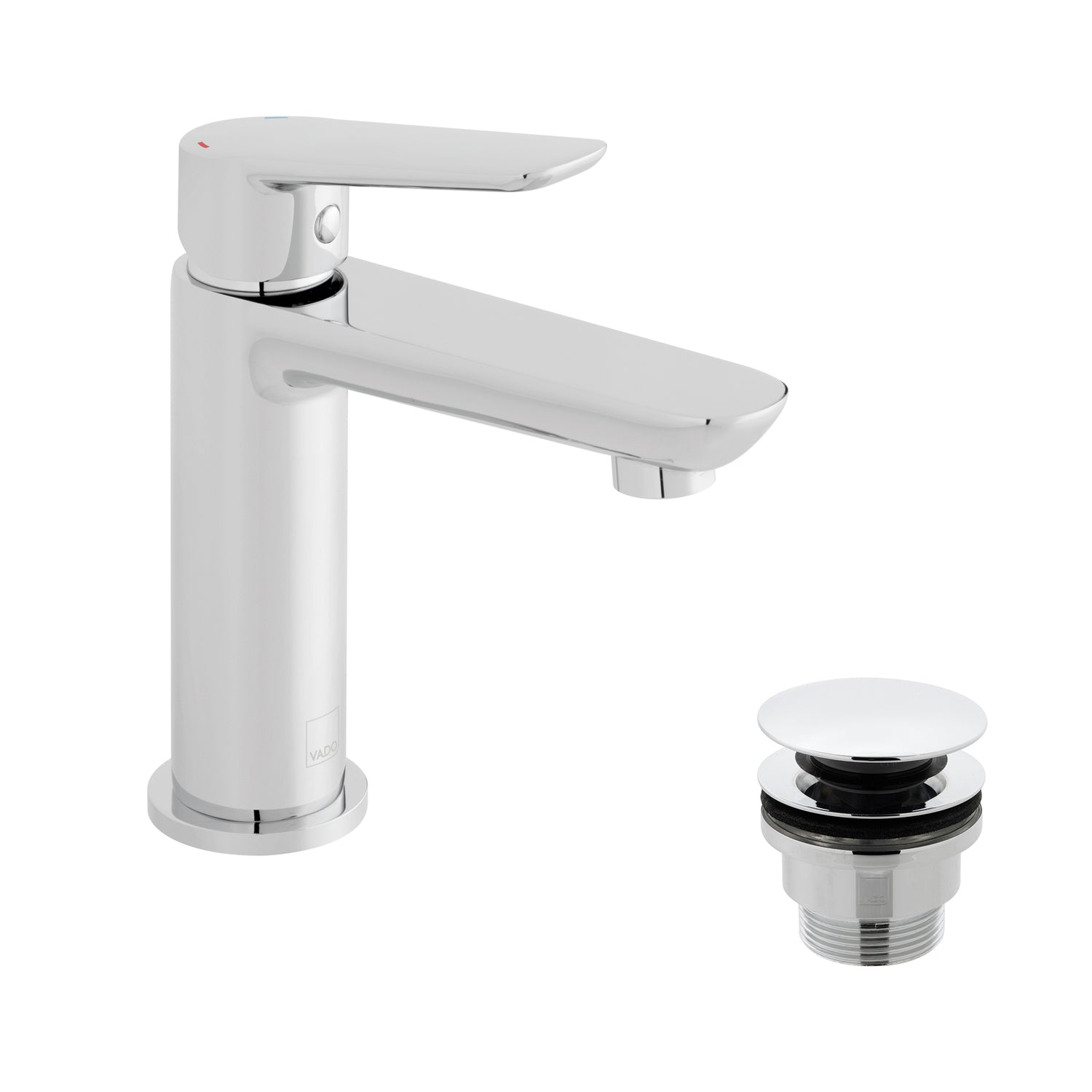 Vado Photon Mini Mono Basin Mixer Smooth Bodied Single Lever Deck Mounted with Universal Waste