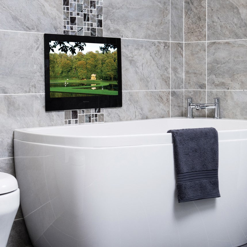 ProofVision 19inch Premium Bathroom Smart TV against tiled wall above bathtub PV19BF-A