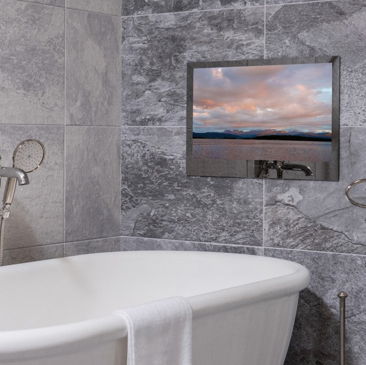 ProofVision 27inch Premium Bathroom Smart TV against tiled wall above bathtub PV27BF-A