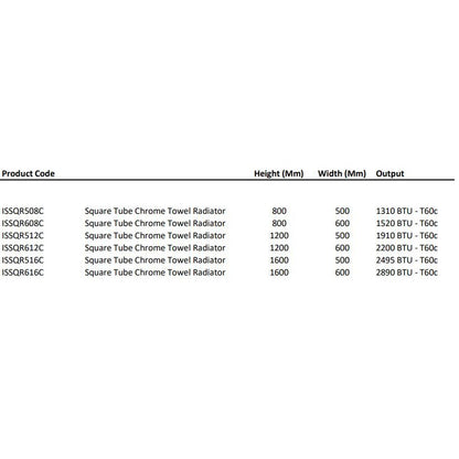 Square Tube Chrome Towel Radiator Various Sizes