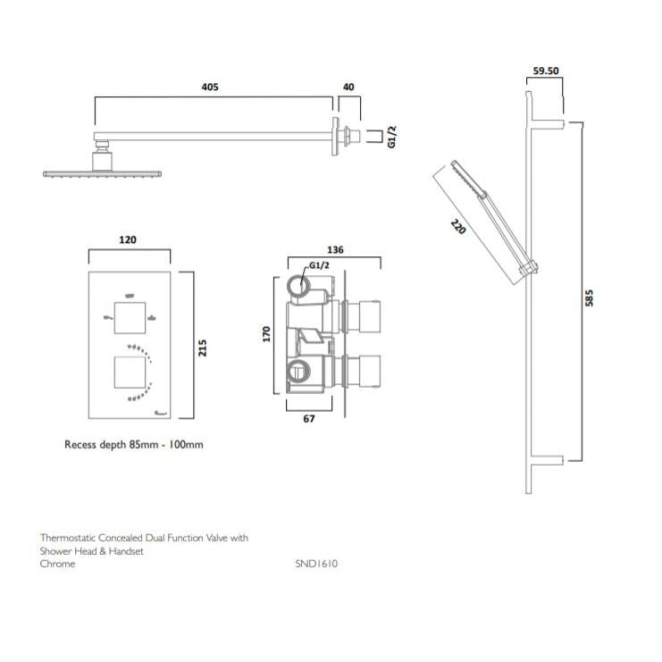 Tavistock Index Concealed Thermostatic Two Outlet Shower with Fixed Head