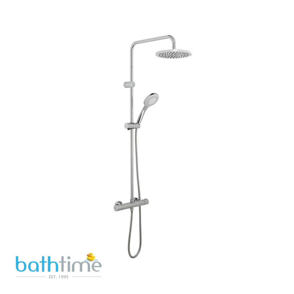 Vado Velo Round thermostatic shower valve with integrated diverter and rigid riser with single function shower head and shower handset