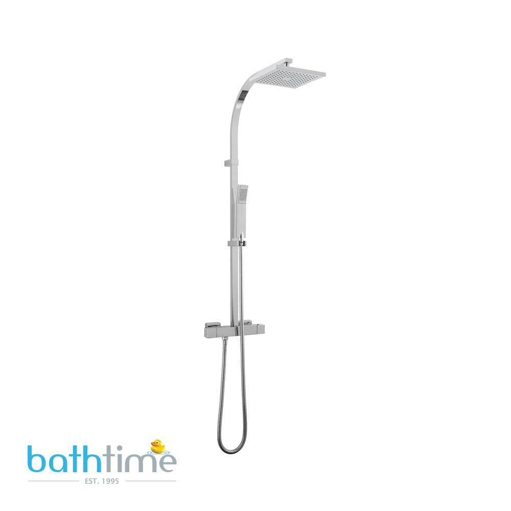 Vado Velo Square thermostatic shower valve with integrated diverter and rigid riser with single function shower head and shower handset